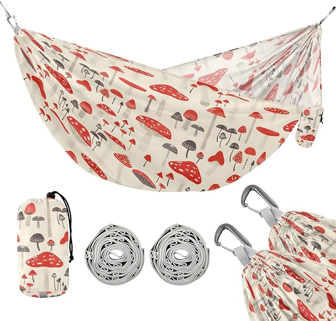 Camping Hammock Outdoor Hammocks for Outside Red Mushroom Beach Trees Portable Lightweight with Pockets Tree Straps Indoor