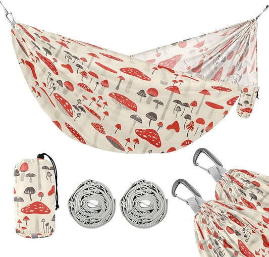 Camping Hammock Outdoor Hammocks for Outside Red Mushroom Beach Trees Portable Lightweight with Pockets Tree Straps Indoor