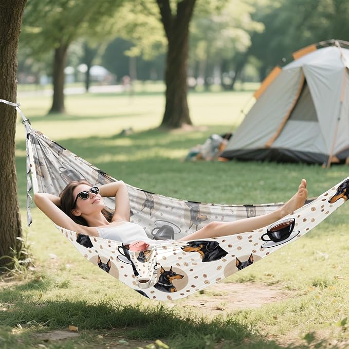 Camping Hammock Outdoor Hammocks for Outside German Shepherd Coffee Dog Beach Trees Portable Lightweight with Pockets Tree Straps Indoor