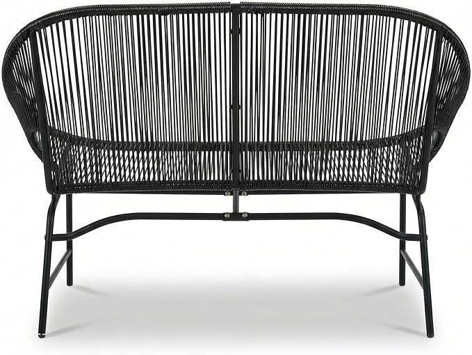 Christopher Knight Home Dessa 4 Piece Patio Furniture Set with Acacia Wood Coffee Table, 4 Seater PE Rattan Outdoor Conversation Set, Metal Outdoor Sectional Sofa Set, Beige+White, Black