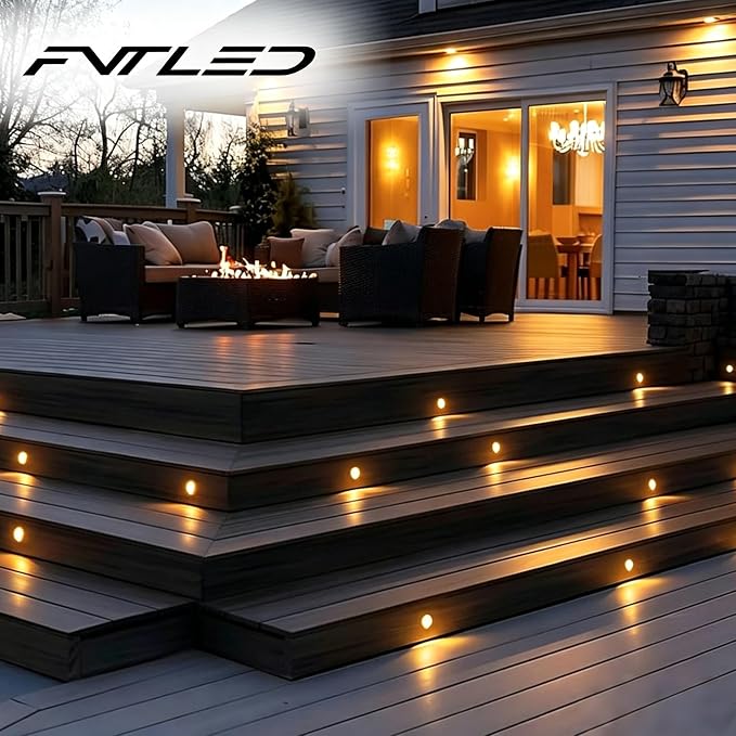 Pack of 6 Warm White LED Deck Lights kit Φ1.38 Outdoor Garden Yard Decoration Lamp Recessed Pathway Step Warm White LED Lighting, Black