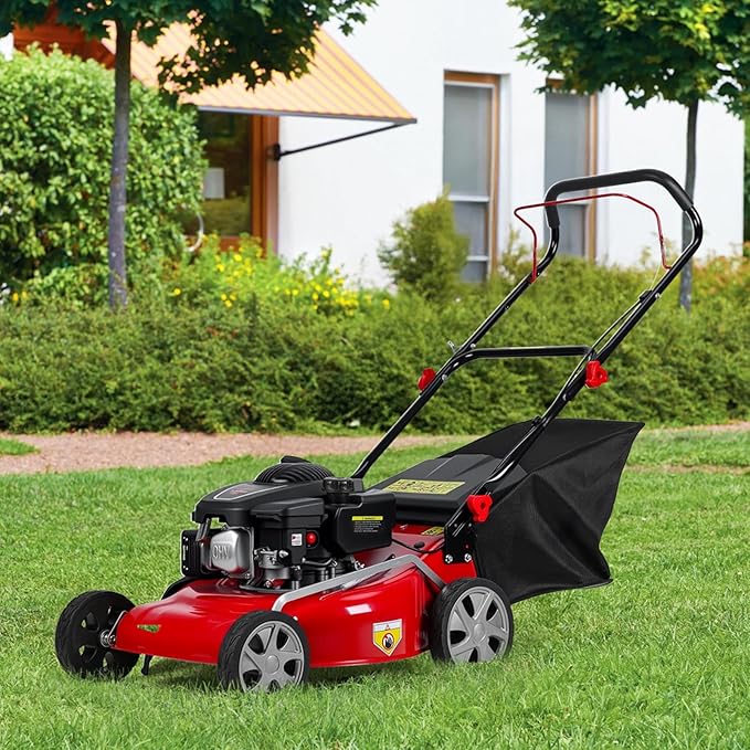 131cc Self Propelled Lawn Mower |18 Inch DV130 Engine Push Lawn Mower | 3 in 1 Rear-Wheel Drive LE11132-46A3 | Low Noise and Fuel-Efficient for Yard Garden Red