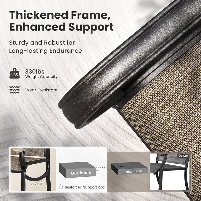 PHI VILLA 7 Pcs Outdoor Dining Set for 6, Mesh Patio Chairs & Metal Table | 60'' metal rectangular table with umbrella hole and 2 swivel & 4 fixed textilene chairs, designed for deck, backyard, garden