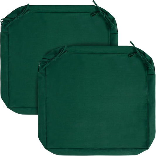 FUNHOME 2 Pack Outdoor Cushion Covers 24" x 22" x 4", No Insert! Chair Cushion Cover for Outdoor Furniture, Patio Chair Cushion Covers with Zipper and Tie, Replacement Cover Only(Dark Green)
