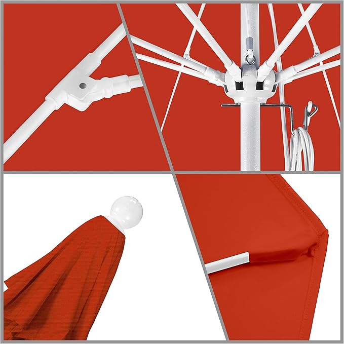 California Umbrella 11Ft Commercial Grade Market Umbrella, Pulley Lift, Aluminum/Fiberglass, 2mm pole wall, White Frame, Solution Dyed Sunset Fabric