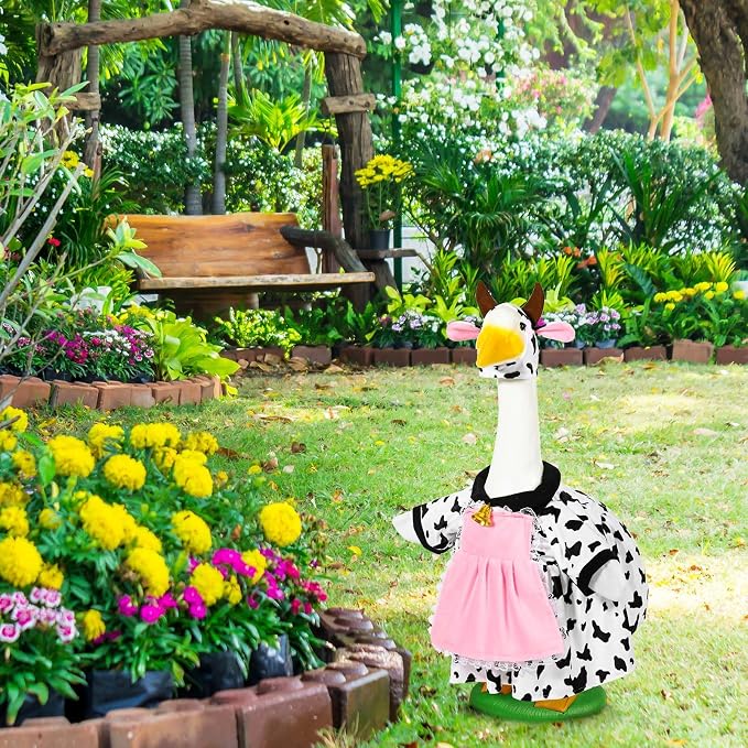Honic Cow Porch Goose Outfits for 23" High Cement or Plastic Goose for Spring Outdoor Garden Yard Patio Lawn Statue Spring Decor (Pink Dress)