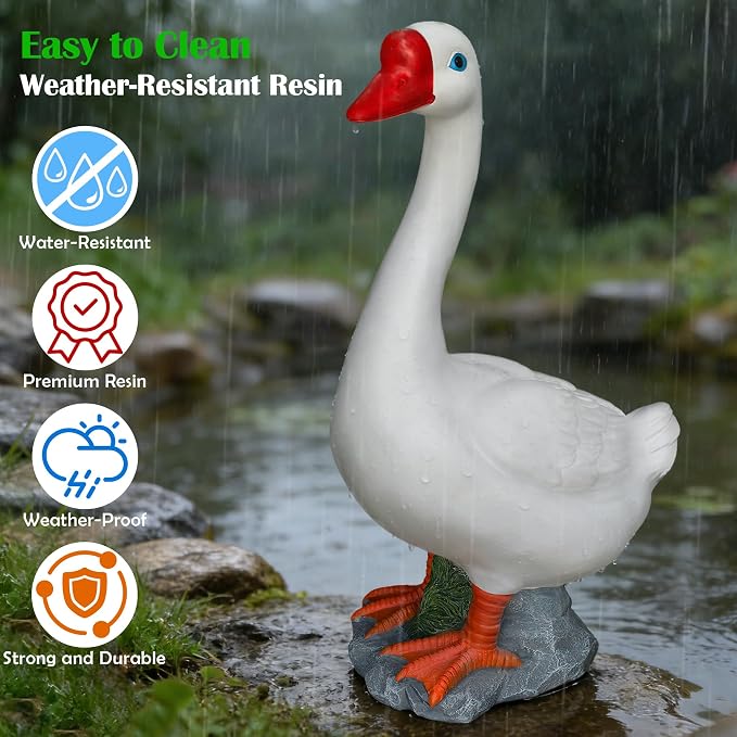 20" Large Porch Goose Statue Decor, White Lifelike Lawn Goose Sculpture ,Resin Indoor or Outdoor Decorative Figurine for Garden, Patio, Yard, Entryway Accent, Unique Housewarming Gift, Gifts for Mom