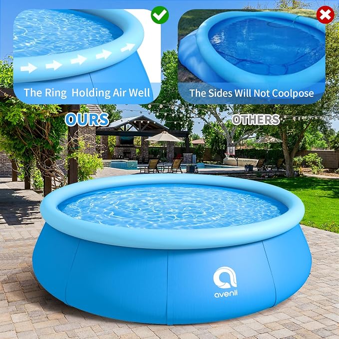 Inflatable Swimming Pool, Blow up Pool, Round Inflatable Pools Adult, Family Swimming Pool 8ft x 25in, Top Ring Summer Water Party Pools for Outdoor, Backyard