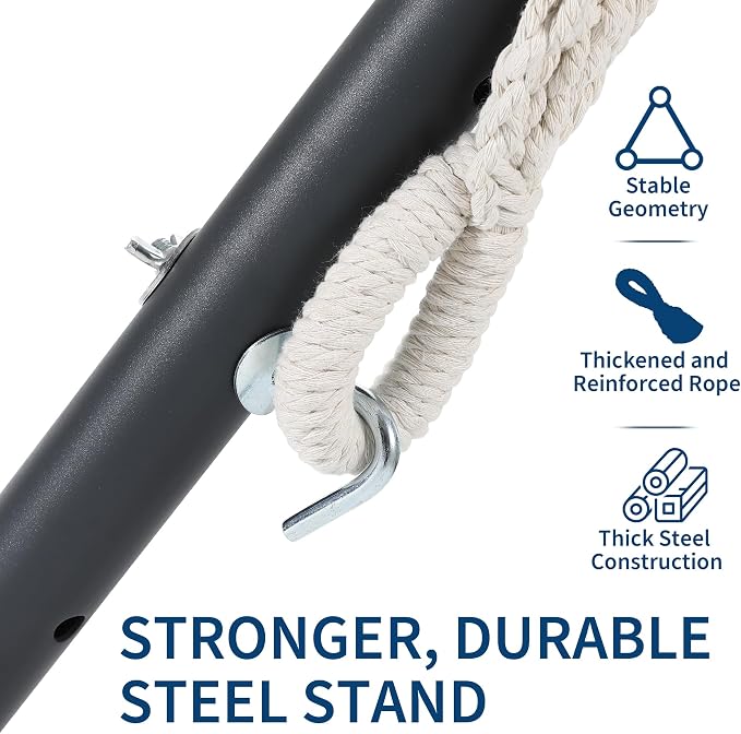 2 Person Double Hammock with Stand Foldable, 450Lbs Capacity, Double Hammocks Portable with Carrying Bag, Thick Rope, Collapsible Heavy-Duty Steel Stand for Indoor & Outdoor, Weatherproof