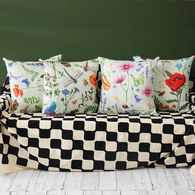 ONWAY Outdoor Waterproof Spring Summer Pillow Covers 20x20 Inch Set of 4 Floral Farmhouse Throw Pillows Green Decorative Cushion Cases for Outdoor Couch Sofa Patio Furniture Home Decoration