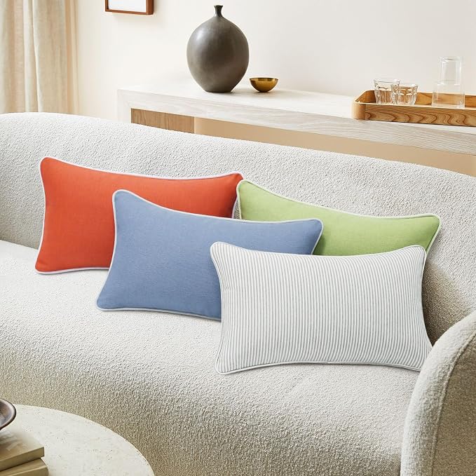 Unimatta Decorative Outdoor Water Repellent Throw Pillows with Inserts, Set of 4, 20" x12" Pillows for Patio, Backyard, Bed, Couch, and Patio Furniture, Seaweed Green