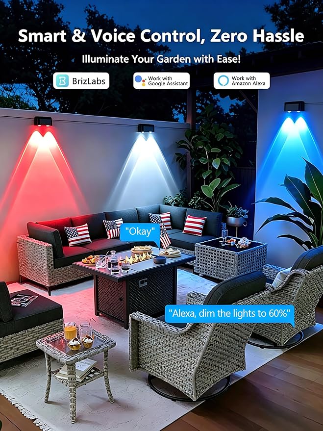 Brizled Smart Fence Lights, RGBCW Outdoor July 4th Deck Lights APP & Voice Controlled, 32.8ft Music Sync Red White & Blue Fence Lighting Smart Lighting IP65 Waterproof for Halloween Christmas Decor