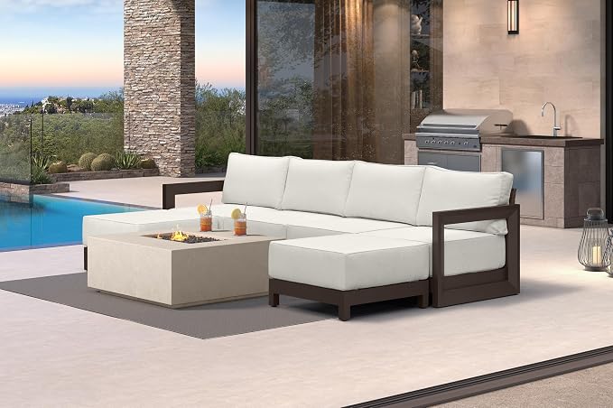 PURPLE LEAF Patio Furniture Set U-Shaped Outdoor Couch with 9.6" Thick Cushion and Soft Pillows 6 Piece Outdoor Sectional Sofas with Ottoman Modern Patio Conversation Sets for Yard Porch Deck, Bronze