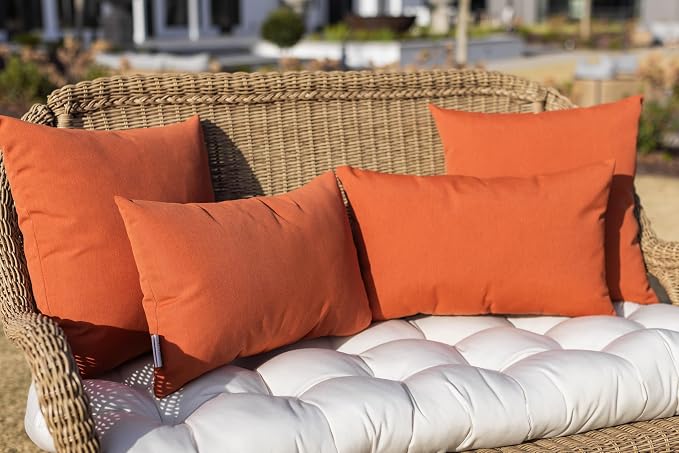 RSH DECOR: Lumbar Jumbo Throw Pillows Set of 2 | 26” x 16" | All-Weather Spun Fabric | Water and Fade-Resistant | Outdoor Support Pillows for Patio Furniture | Orange