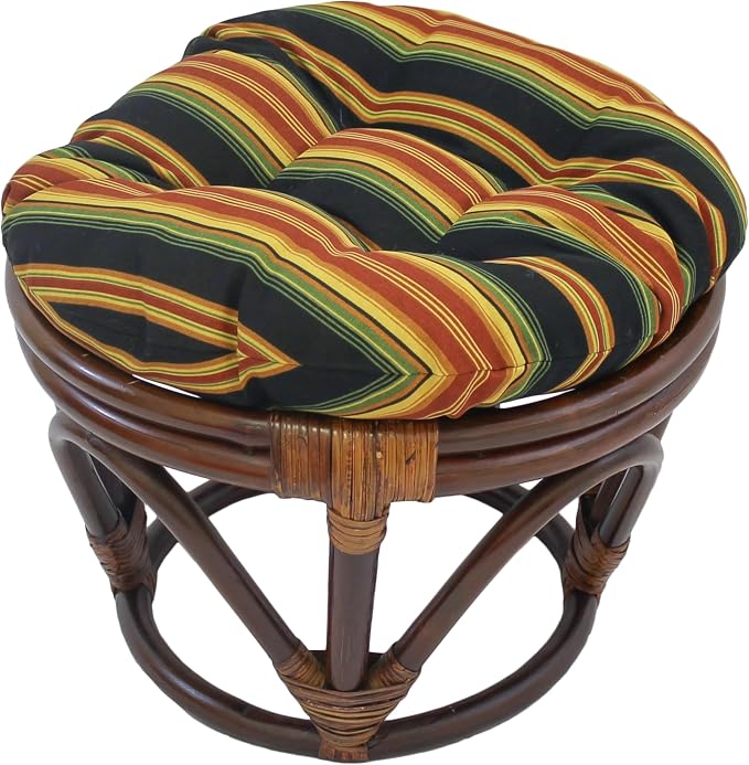 Blazing Needles Round Patterned Spun Polyester Tufted Footstool Cushion, 18", Lyndhurst Raven