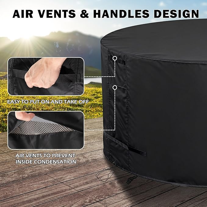 Round Patio Furniture Cover Weatherproof, 42 Inch Outdoor Round Table Cover for Patio Dining Table and Chairs Waterproof 42" Dia x 28" H