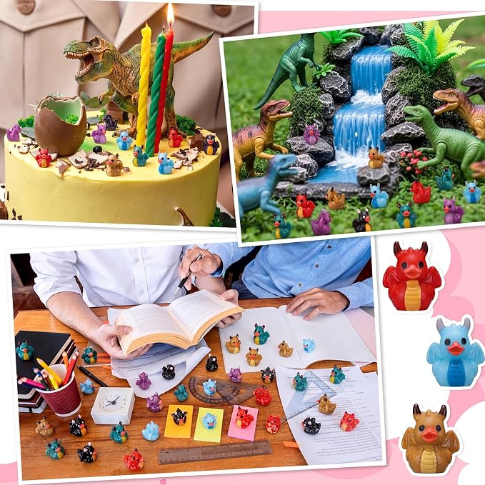 72 Pcs Mini Resin Dragon Ducks Bulk Tiny Dragon Duck Figurines for Party Favor Baby Shower Miniature Landscape Garden Summer Holiday Decoration