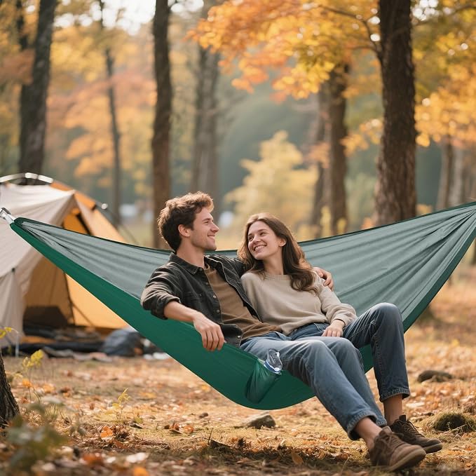 Hunter Green Solid Color Camping Hammock, Portable Lightweight Single Hammock with Tree Straps and Aluminum Carabiners, 114" x 54" Travel Hammock for Hiking Backpacking Beach