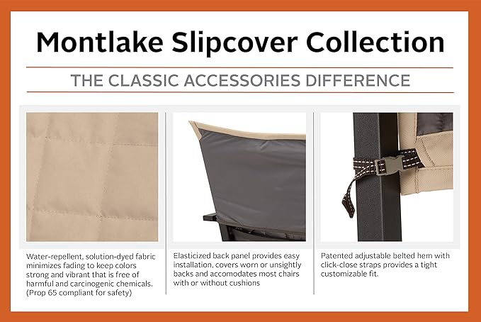 Classic Accessories Montlake Water-Resistant 45 Inch Patio Chair Slipcover, Antique Beige, Patio Furniture Covers