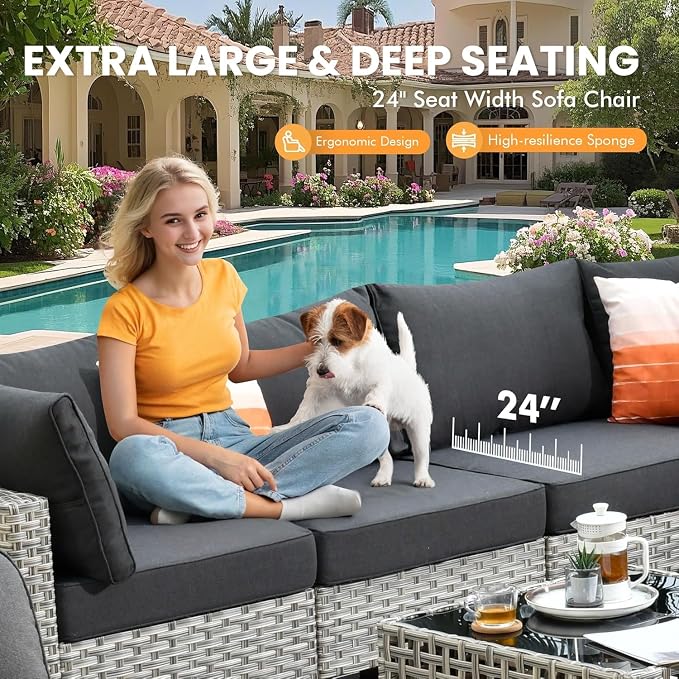 Outdoor Sectional Patio Furniture Set with Fire Pit Table and Swivel Rocking Chairs,11 Pieces Wicker Conversation Sets L Shaped Couch Out Door Sofa Outside Furniture for Garden Deck Yard,Black
