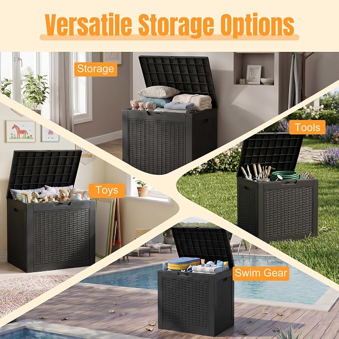 Outdoor Storage Box,38 Gallon Resin Deck Box,Waterproof & UV Resistant Lockable Package Delivery Bin,Toy Cabinet for Indoor & Outdoor