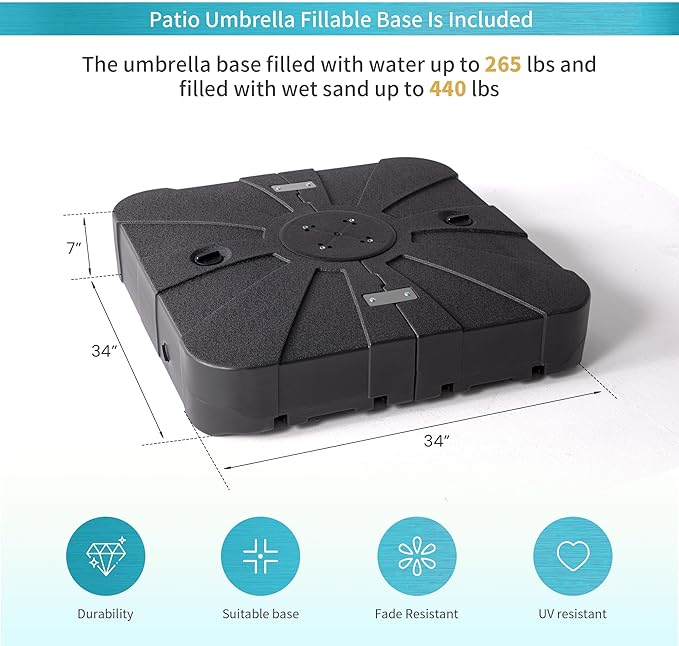 JZAC & QZYD 9x12 FT Outdoor Cantilever Patio Umbrella with Base Included and LED Lights, Large Heavy Duty 2-Tier Aluminum Offset Umbrellas with 360-Degree Rotation for Pool Deck, Turquoise