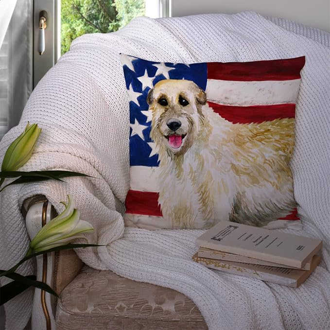 Caroline's Treasures BB9670PW1414 Irish Wolfhound Patriotic Fabric Decorative Pillow Machine Washable, Indoor Outdoor Decorative Pillow for Couch, Bed or Patio, 14Hx14W