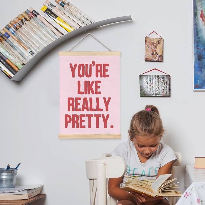 FDHSPAAM You're Like Really Pretty Wall Art Decor, Pink Preppy Room Decor, Pink Girly Aesthetic Wall Art Posters for Girls Room Bedroom Dorm Apartment, 12x16 Inch