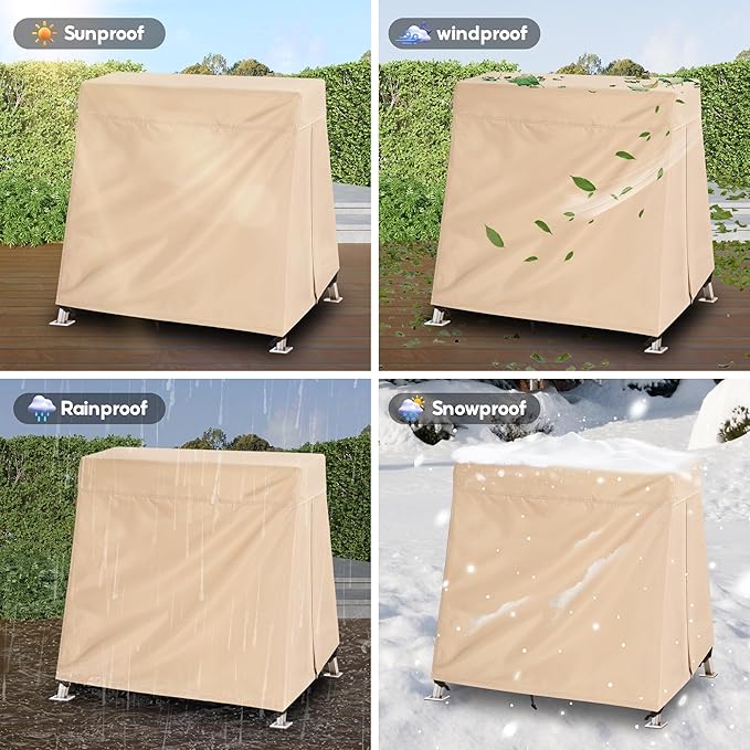 Outdoor Swing Covers for A Frame Patio Swing, 72" L x 55" D x 67" H, A-Frame Swing Cover Waterproof, Porch Patio Swing Canopy Cover, Windproof UV Resistant All Weather Protector - Beige