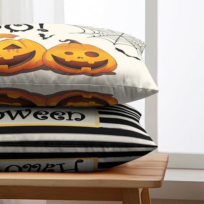 Happy Halloween Lumbar Pillow Covers 12x20 Set of 2 Pumpkin Bat Spider Web Waist Throw Pillow Covers Boo Pillow Halloween Rectangular Pillow Case for Home Decor Couch Outdoor