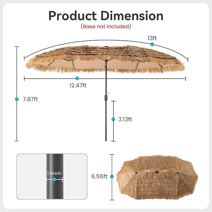 COSIEST 13FT Large Patio Umbrella with Solar Lights, Outdoor Double-Sided Tiki Umbrella, Rectangular Market Umbrella w Crank Handle for Garden、Pool、Deck Shade
