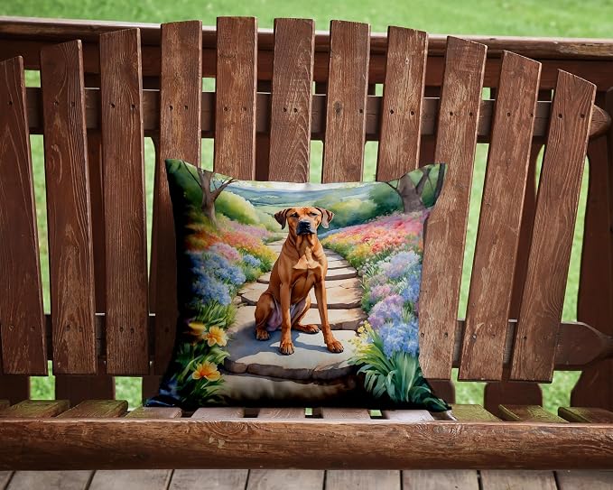 Caroline's Treasures Rhodesian Ridgeback Spring Path Throw Pillow Machine Washable, Indoor Outdoor Decorative Pillow for Couch, Bed or Patio, 14Hx14W