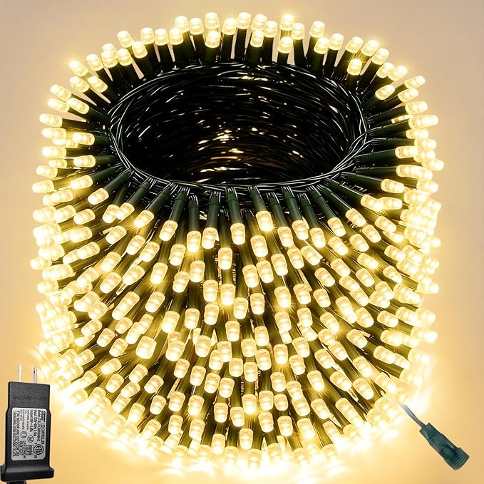 500 LED Warm White Christmas Lights Outdoor String Lights, 164 ft | Green Wire Waterproof Twinkle Fairy Lights Plug in with Timer, 8 Modes String Lights Indoor Bedroom Classroom Decor