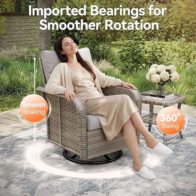 Aoxun Luxury 7-Piece Patio Furniture Set, 360° Swivel Chairs, Wicker Rattan Sofa with Thick Cushion, Outdoor Conversation Set for Backyard, Poolside & Garden, Beige/Gray