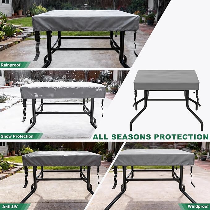 M METERXITY Square Patio Table Cover, 32"L x 32"W x 4"H Rectangular Table Cover for Outdoor Furniture, All-Weather/Waterproof/UV-Resistant, Patio Furniture Protector [Grey]