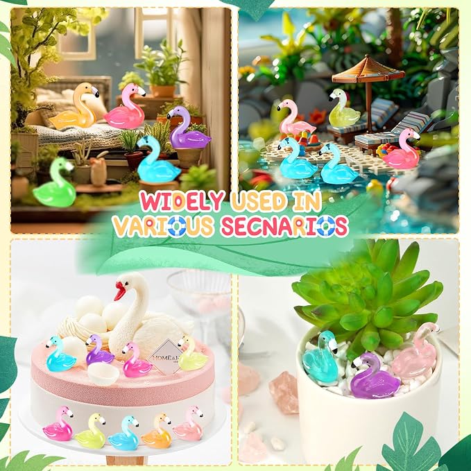 32pcs Luminous Large Mini Resin Flamingo Ducks 8 Colors Glow in The Dark Tiny Small Little Resin Flamingo to Hide Plastic Animal Figures for Micro Fairy Garden Landscape Dollhouse Aquarium Decorations