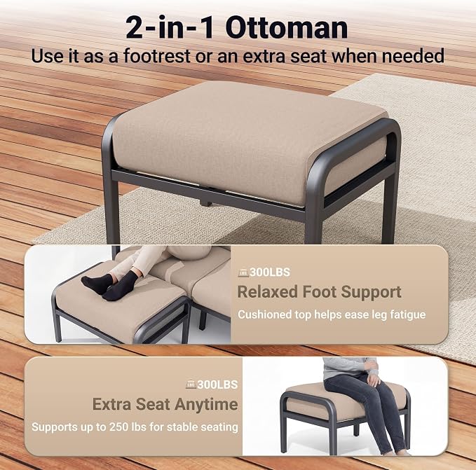 Aluminum Outdoor Patio Furniture Set, 10-Piece Sectional Sofa with 5.1" Thick Cushions, 4 Swivel Rocking Chairs, 55,000 BTU Propane Fire Pit Table, Outdoor Couch for Backyard, Deck, Khaki