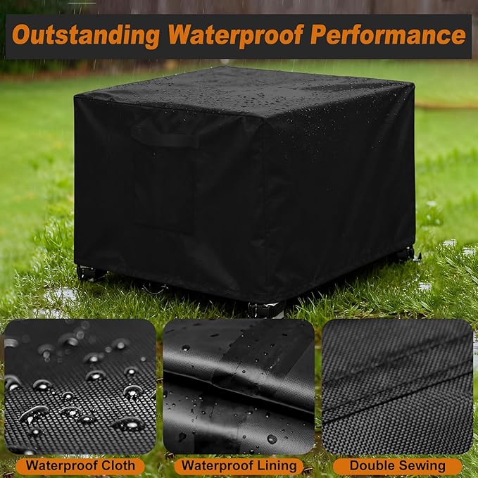 LYHNMW Outdoor Patio Ottoman Cover, 2PCS 32"L x 32"W x 20"H Waterproof Furniture Covering Protector, 600D Heavy Duty Patio Furniture Cover with Padded Handles (Black)