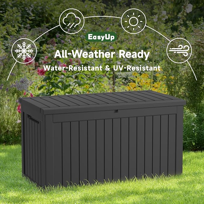 EasyUp 280 Gallon Deck Boxes Waterproof, Outdoor Large Storage Boxes with Lids, Outside Resin Storage Box & Deck Boxes for Patio, Garden Use(Black)