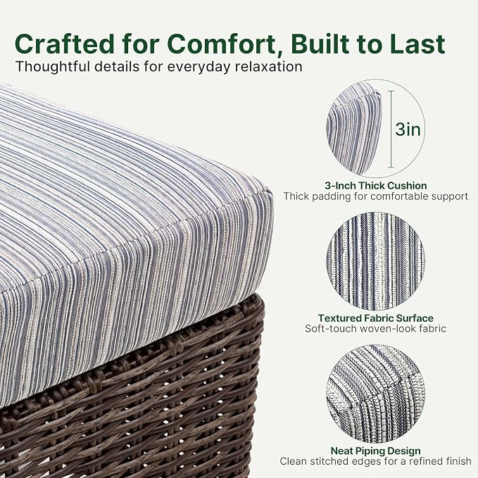 Wicker Patio Conversation Set, Outdoor Patio Chair Set with Deep Seating, Wide Armrests & Thick Cushions, All-Weather Outdoor Furniture Set for Patio, Porch, Deck & Backyard