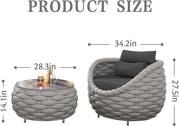 Conversation Set Aluminum Outdoor & Indoor Sofa Modern Patio Furniture Set with Soft Cushion and Coffee Table for Balcony Garden (Grey Mix)