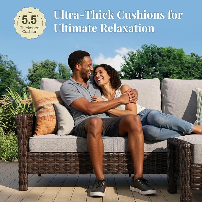 MIXPATIO 6-Piece Wicker Patio Furniture Set with Swivel Chairs, High Back Outdoor Furniture with Fire Pit Table and Ottoman, All-Weather Wicker Patio Conversation Set for Deck Yard Pool, Grey