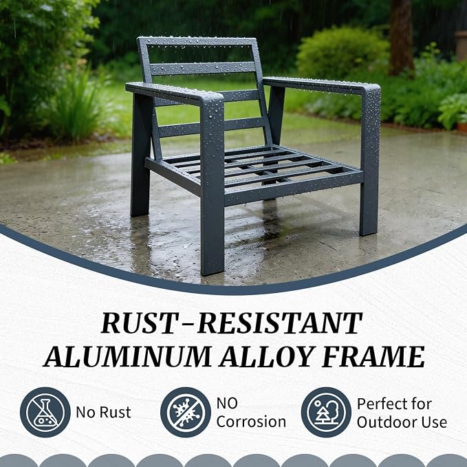 Aluminum Patio Furniture Set, Modern Metal Outdoor Conversation Sectional Sofa with Washable Thick Cushions, Coffee Table and Waterproof Cover (Grey, 1088-4seat)