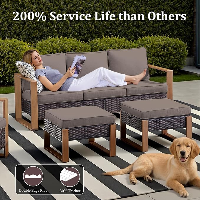 7-Piece Outdoor Patio Furniture Set with Swivel Chairs & Rattan Chairs, All-Weather Wicker Sofa Set for Garden, Yard, Porch and Poolside Seating Grey