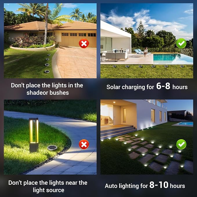 Mini Solar Ground Lights Outdoor, 4 Pack Flat Solar Powered Disc Lights, IP68 Waterproof, Anti-Rust, Landscape Lighting for Pathway Garden Yard Lawn Walkway Landscape Driveway, Cool White
