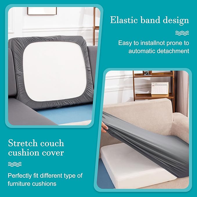 BIETYONE 14Pcs Stretch Patio Cushion Covers,Outdoor Couch Covers Replacement,Outdoor Couch & Sofa Slipcovers,for Patio Furniture Cushion Covers,Washable Reusable Furniture Protector(Grey,Cover Only)
