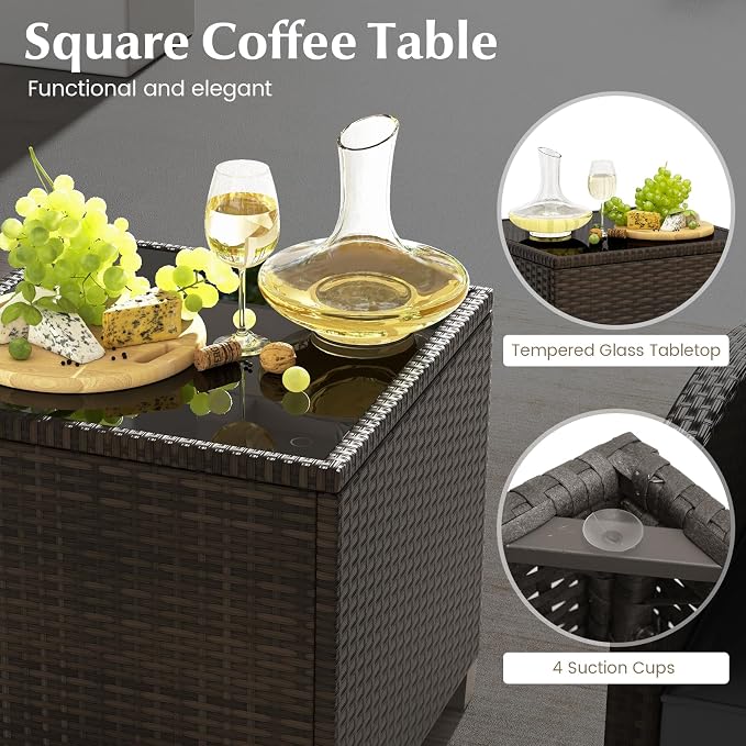 KOTEK 5 Pieces Patio Furniture Set with Ottomans, Wicker Patio Conversation Set with Coffee Table & Cushions, PE Rattan Outdoor Lounge Chairs for Backyard, Porch, Poolside (Mix Brown- Black)