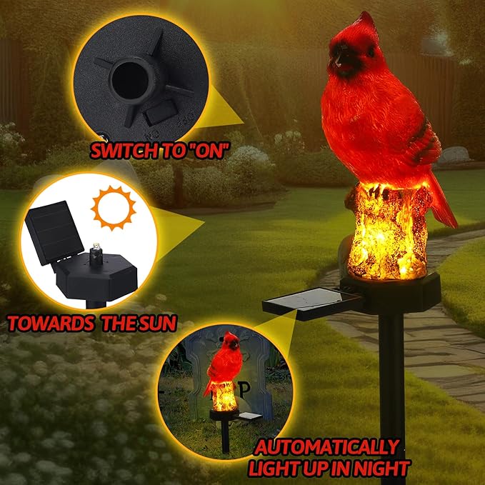 Baquler 2 Pack Cardinal Solar Lights Cardinal Outdoor Decor Red Bird Solar Light Bird Figurine Garden Stake Pathway Garden Lawn Yard Decorations for Mother Mom Grandma Women Gifts