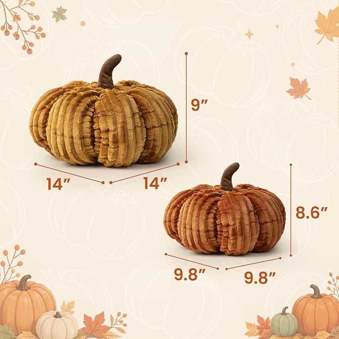 AELS Pumpkin Throw Pillows Set of 2, 14" Burnt Orange & Cinnamon Pillows | for Couch Sofa Bed Living Room Home Decor, Farmhouse 3D Fall Halloween Thanksgiving Decorative Accent Pillows