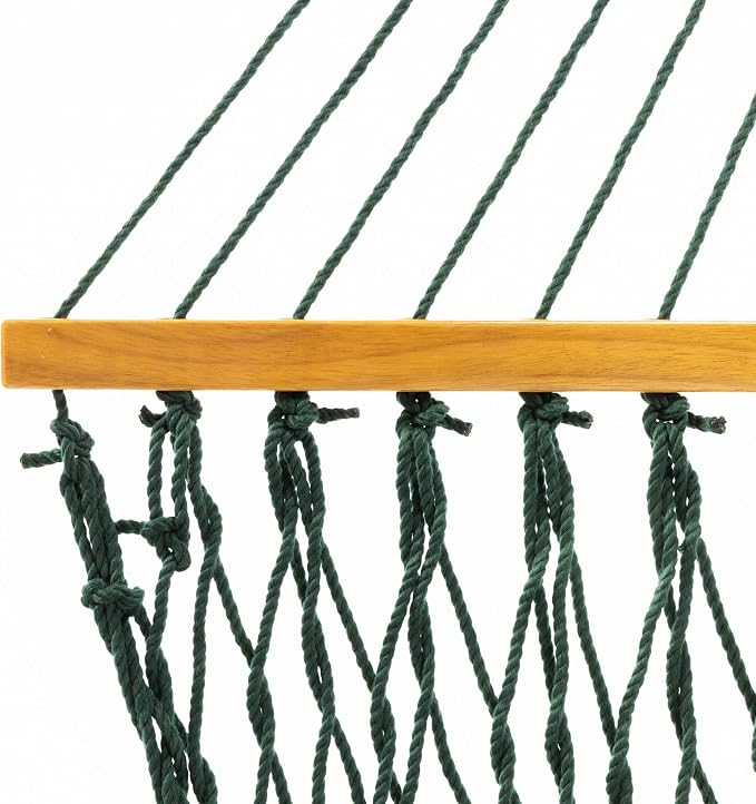 Original Pawleys Island Deluxe Green DuraCord Rope Hammock – 13 ft. x 60 in., 2-Person, 450 lb Capacity, Oak Spreader Bar, Zinc-Plated Hardware, Handcrafted in the USA